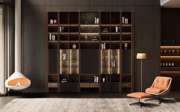 Bibliotecă lemn masiv Domo, 366 × 45 × 345 cm