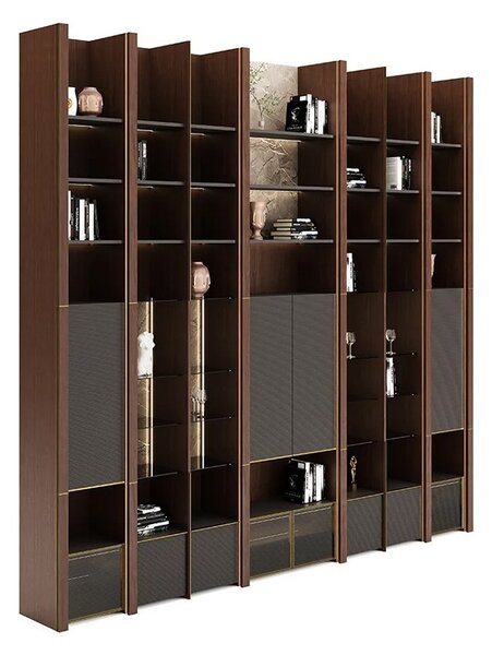 Bibliotecă lemn masiv Domo, 366 × 45 × 345 cm