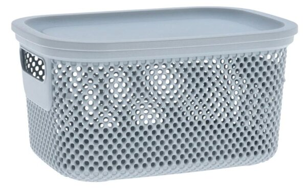 Coș depozitare cu capac, 3.5 L, din plastic perforat, Storage Solutions, gri deschis