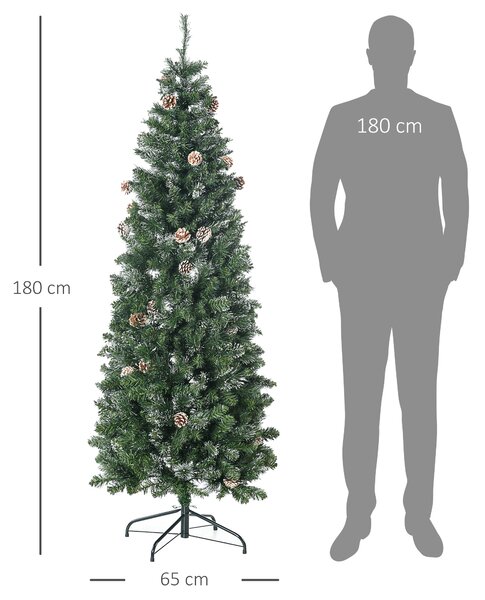 Pom de Craciun Artificial Inalt de 6 ft Tip Creion cu 618 Ramuri Scufundate In Zapada, Deschidere Automata, Baza de Otel, Verde HOMCOM | Aosom Romania