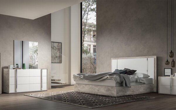 Comodă lemn masiv dublă Concrete, 150 × 48 × 82 cm
