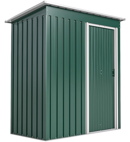 Outsunny Magazie de Grădină pentru Scule din Oțel Galvanizat cu Acoperiș Înclinat și Ușă Culisantă, 163x89x182 cm, Verde | Aosom Romania