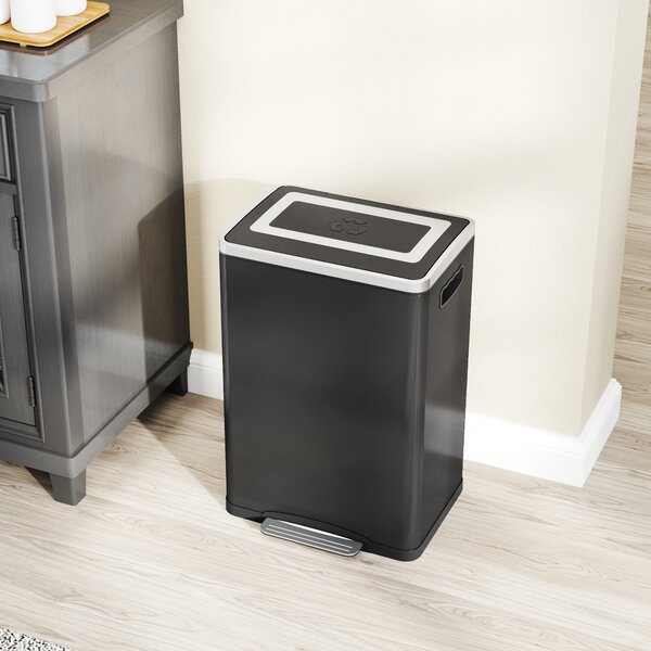 HOMCOM Coș de Gunoi cu 2 Secțiuni de 20L cu Pedală și Capac cu Închidere Moale, din Oțel Inoxidabil și PP, 40x34.8x59 cm, Negru | Aosom Romania