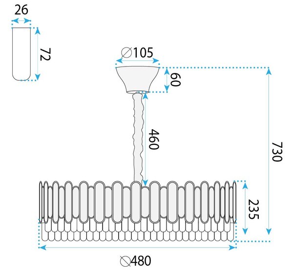 Lampă suspendată din cristal SWE107-CP 50cm GOLD