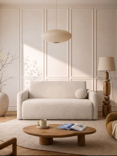 Canapea extensibilă Nido 3 locuri 140 cm cu ladă de depozitare - boucle bej deschis Quelle 03