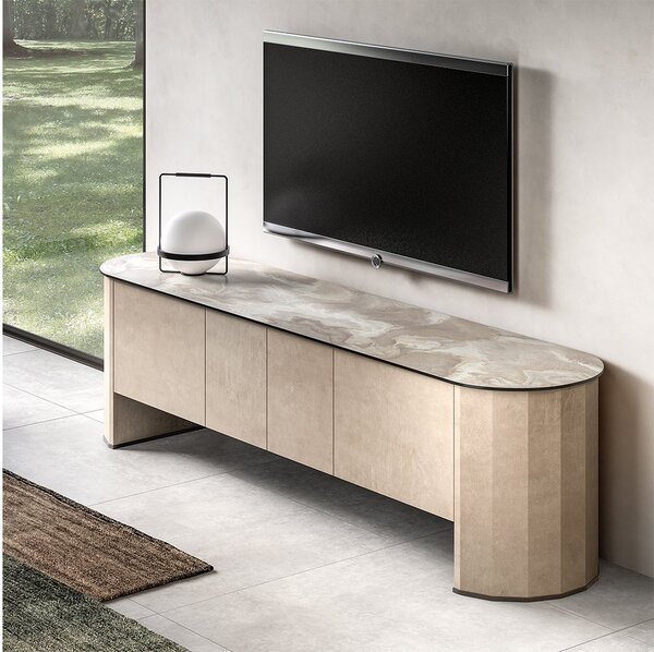 Comodă TV lemn masiv Sable 4 uși, 215 × 50 × 58 cm