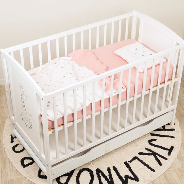 Lenjerie patut bebe 120x60 cm Kidizi Color Hearts din muselina dubla 3 piese – include cearsaf cu elastic, perna si paturica