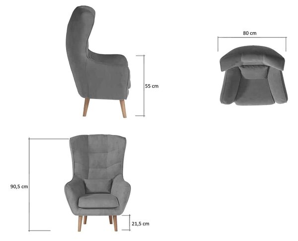 Fotoliu lemn masiv Sixty Matt Velvet 63, 85 × 90 × 103 cm