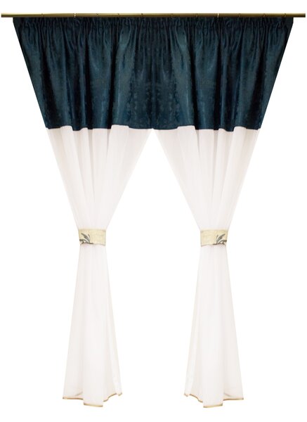 Perdea Velaria bamboo alb si asos albastru petrol, 230x143 cm