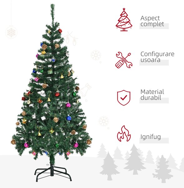 Brad de Craciun Artificial brad cu Decoratiuni, brad verde, decoratiune de Craciun 150cm HOMCOM | Aosom RO
