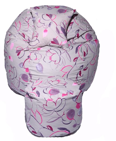 Set Fotoliu King Size cu Otoman (suport picioare) si Perna, Material Textil - Flower Buds