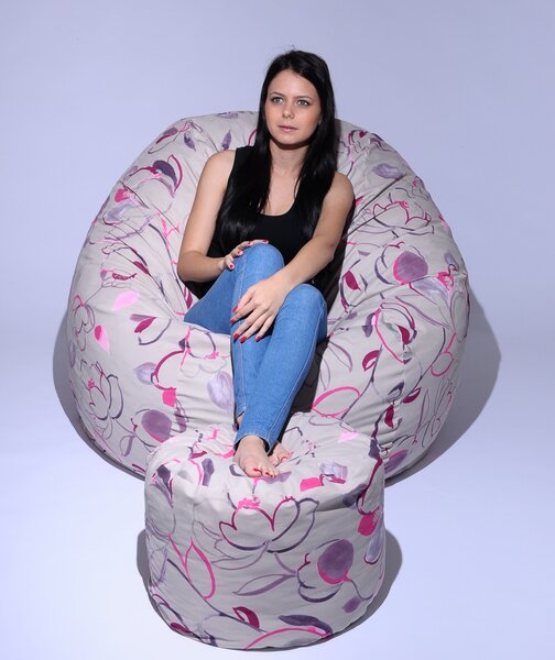 Set Fotoliu King Size cu Otoman (suport picioare), Material Textil - Flower Buds