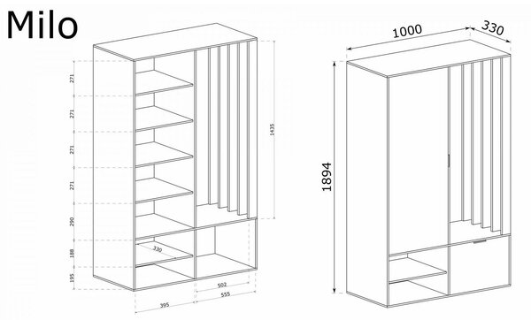 Set hol MILO UNI, casmir, PAL laminat/metal, 100x33x189.4 cm