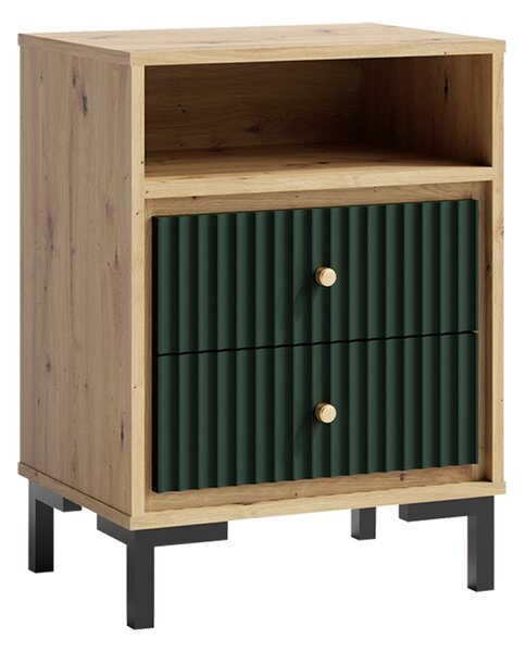 Noptiera PARII PA14, stejar artisan/verde, PAL laminat, 50x37x68 cm