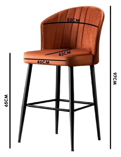 Set 4 scaune bar RUBI, stofă catifelata/metal, gri/negru, 52×42×97 cm