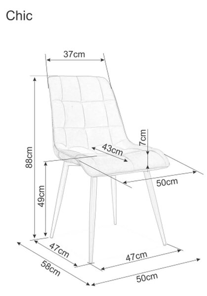 Scaun CHIC, stofa catifelata negru - Matt 99, 50x58x88 cm