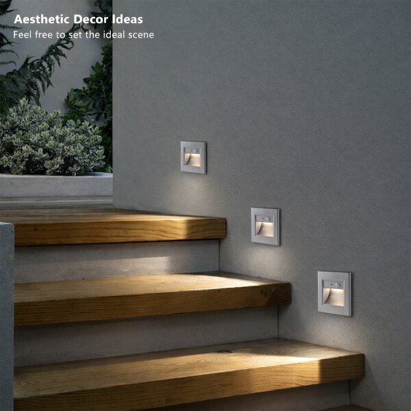 Brilagi - Lampă LED pentru scări STEP LIGHT cu senzor, 1,5 W, 230 V, IP44, argintiu