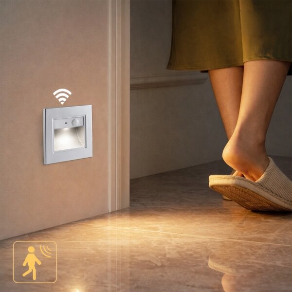 Brilagi - Lampă LED pentru scări STEP LIGHT cu senzor, 1,5 W, 230 V, IP44, argintiu