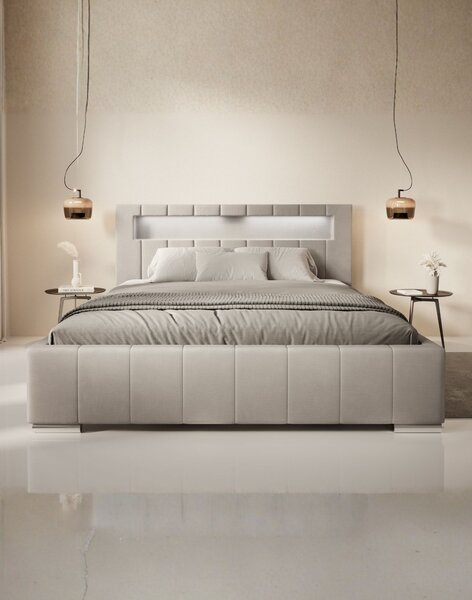 Pat cu spațiu de depozitare și iluminare LED Honey (140/160/180/200x200 cm)