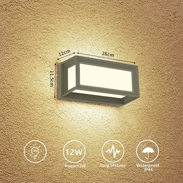 Brilagi - Aplica LED de exterior PARKER, 12W, 230V, 3000/4500/6000K, gri, IP44