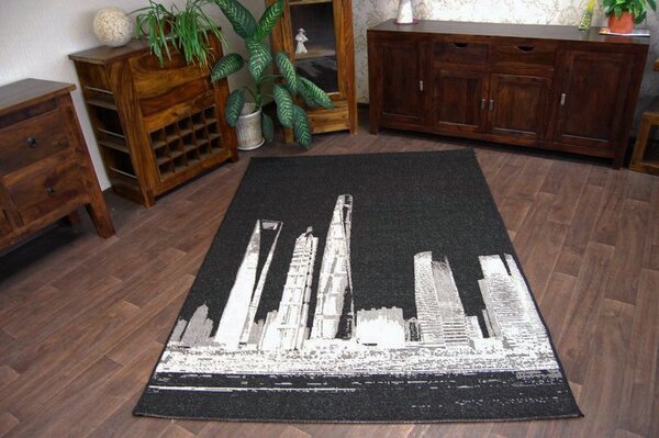 Covor sisal Floorlux 20240 negru si argintiu