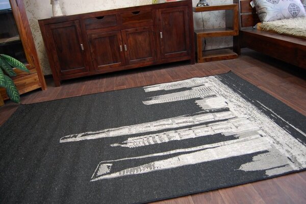 Covor sisal Floorlux 20240 negru si argintiu