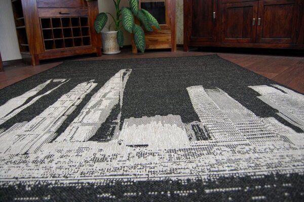 Covor sisal Floorlux 20240 negru si argintiu