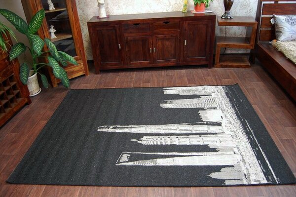 Covor sisal Floorlux 20240 negru si argintiu