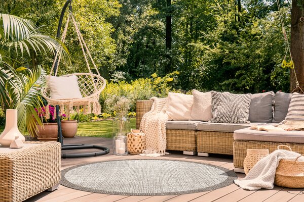 Covor sisal Floorlux cerc 20401 Cadru şampanie si taupe