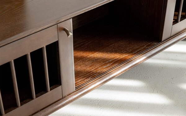 Comodă TV lemn masiv nuc Cooper, 160 × 42,5 × 53 cm