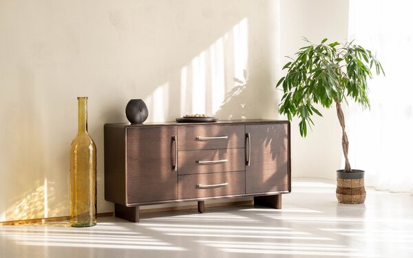 Comodă lemn masiv nuc Cooper, 160 × 42,5 × 78 cm