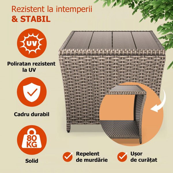 Măsuță auxiliară din poliratan ROCCO, 40x45x45cm, crem Casaria