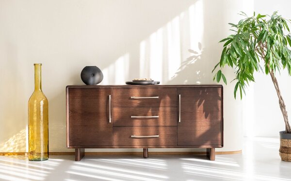 Comodă lemn masiv nuc Cooper, 160 × 42,5 × 78 cm