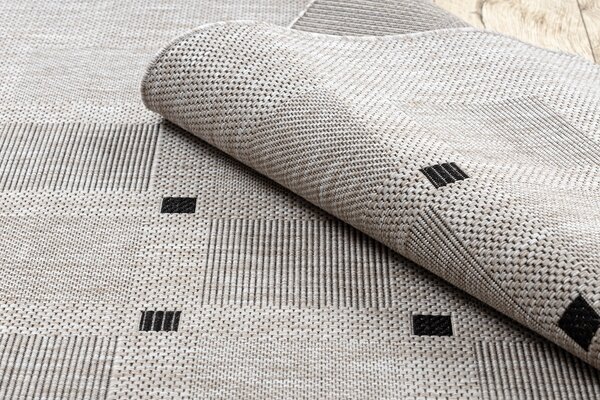 Covor sisal Floorlux 20079 Pătrat argintiu si negru