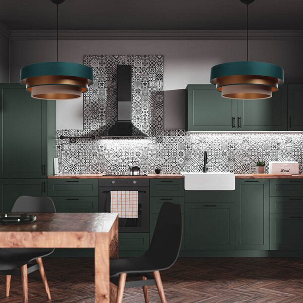 Maco Design Lampă suspendată Triniti, verde/bej/coper, Ø 60 cm, textil, reglabil, Verde, Camera de zi / sufragerie, Țesătură / Textil