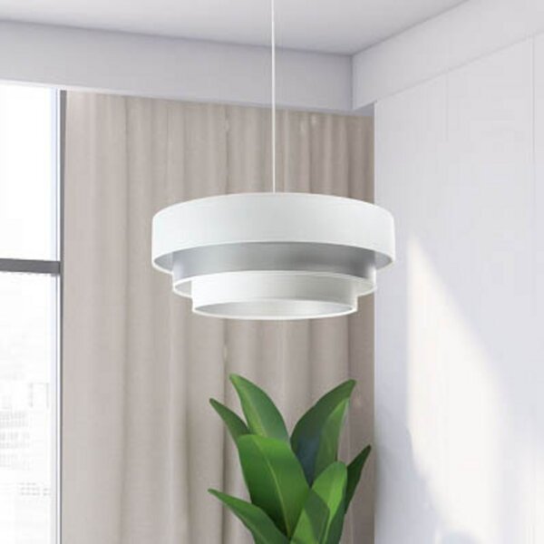 Maco Design Lampă suspendată Triniti, alb/argintiu, Ø 60 cm, textil, reglabil, Alb, Camera de zi / sufragerie, Țesătură / Textil