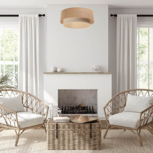 Maco Design Lampă suspendată Boho, crem/bej, Ø 50 cm, înălțime 21 iută, reglabil, Bej, Camera de zi / sufragerie, Țesătură / Textil