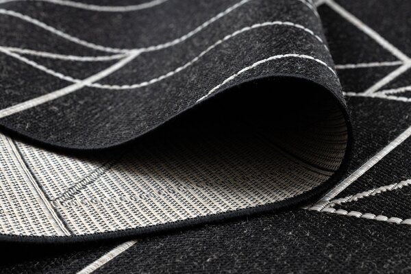 Covor sisal Floorlux 20605 negru si argint Triunghiuri, Geometric