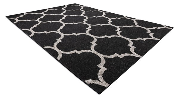 Covor sisal Floorlux 20608 marocani trellis negru si argintiu