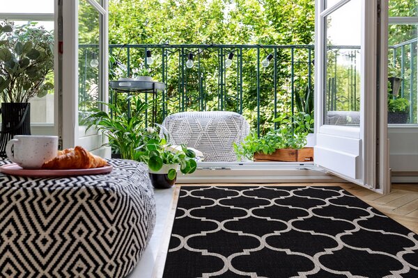 Covor sisal Floorlux 20608 marocani trellis negru si argintiu