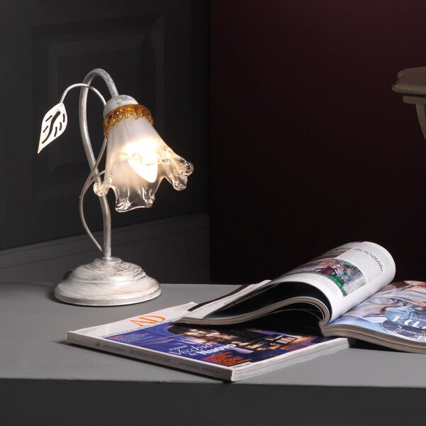 ONLI Lampă de masă Lancia, culoarea fildeșului, 1 bec, fier, sticlă, Alb, Camera de zi / sufragerie, Metal, Florentin