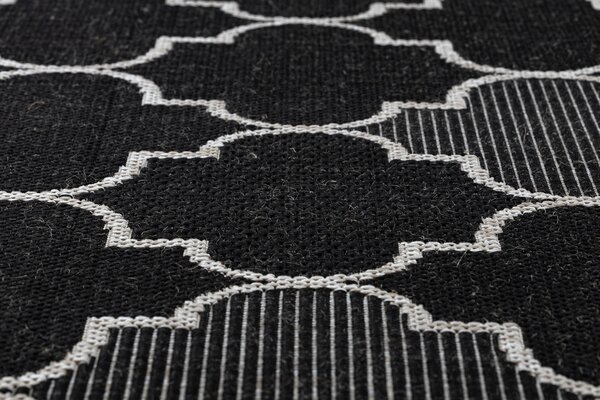 Covor sisal Floorlux 20607 marocani trellis negru si argintiu