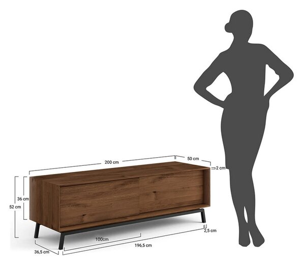 Comodă TV stejar masiv Madison, 200 × 50 × 52 cm