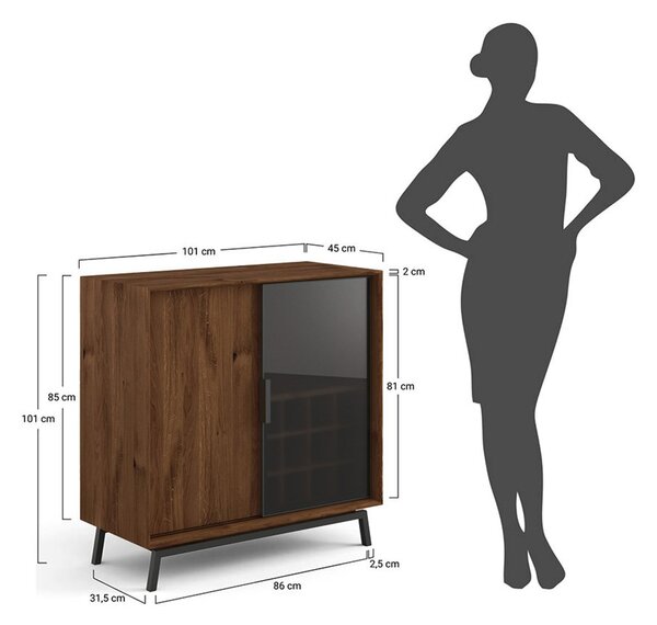 Comodă stejar masiv Bar Madison și Sticlă, 101 × 45 × 101 cm