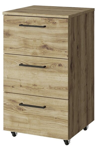 Dulap cu roti DOORSET, stejar navarra, PAL, 3 sertare, 72.5x40.2x37 cm