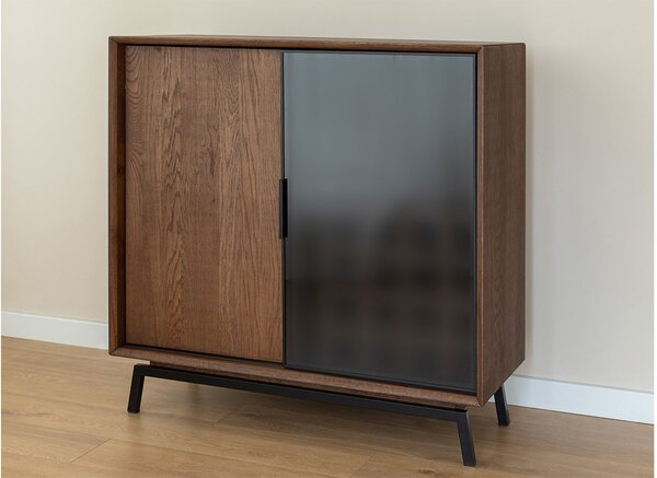Comodă stejar masiv Bar Madison și Sticlă, 101 × 45 × 101 cm