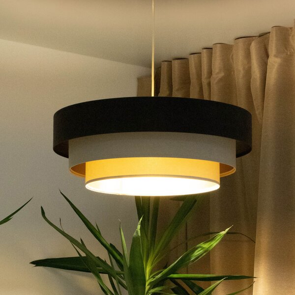 Maco Design Lampă suspendată Triniti, maro/bej/crem, Ø 60 cm, textil, reglabil, Maro / Rugină, Camera de zi / sufragerie, Țesătură / Textil