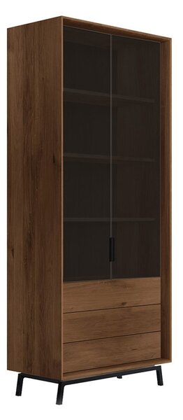 Vitrină stejar masiv Madison și Sticlă, 100 × 45 × 185 cm