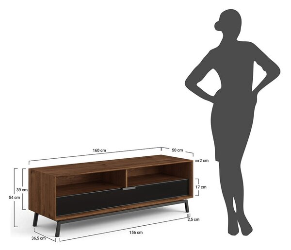 Comodă TV stejar masiv Madison și Sticlă, 160 × 50 × 54 cm