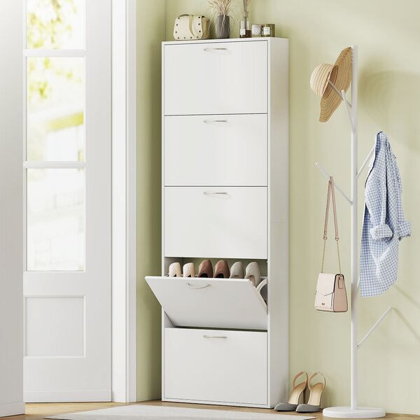 HOMCOM Dulap pentru Pantofi Subțire cu 5 Uși 65x17x180,5 cm în Lemn Alb | Aosom Romania